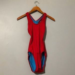 One Piece Red Lifeguard Bathing Suit D